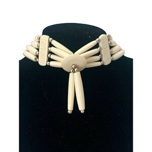 Native American Style Bone Choker Necklace Buffalo Bone Tribal White
